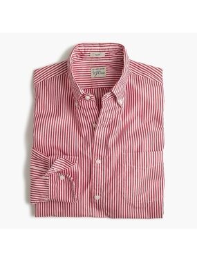 J Crew Slim Stretch Secret Wash Poplin Shirt Red Stripe Sz Medium